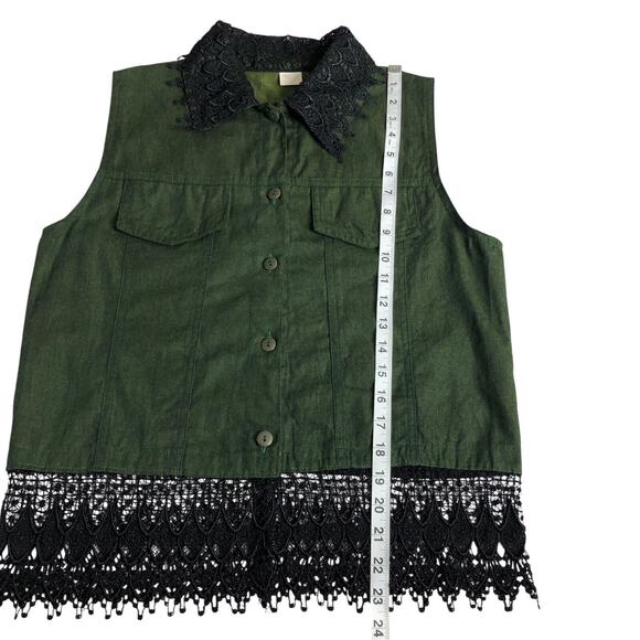 Unbranded Vest Womens Small Green Lace Crochet Hem Cotton Boho Festival Western‎ - Picture 7 of 8